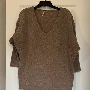 Free People Wool Brown V-Neck Sweater Relaxed Fit